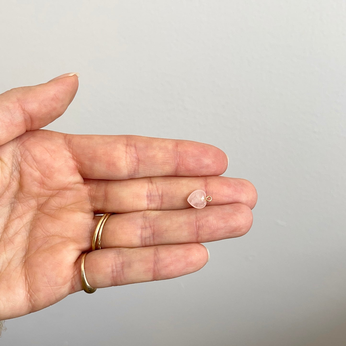 Estate 14KT Yellow Gold Rose Quartz Heart Shape Mini Earring Charms