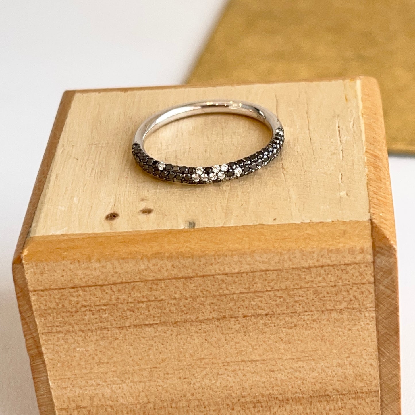 14KT White Gold 3/8 CT Black + White Diamond Micro Pave Ring