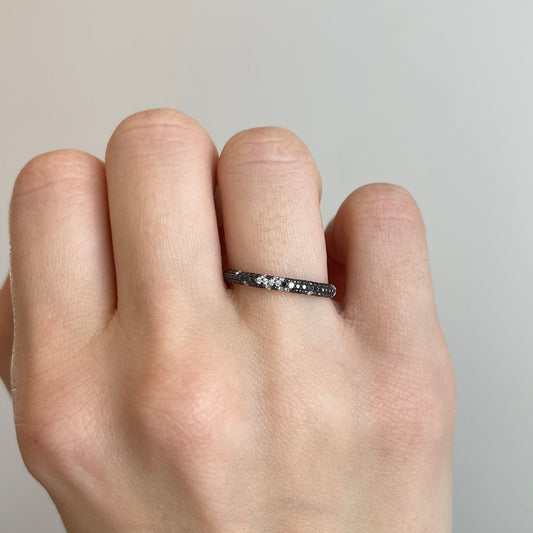 14KT White Gold 3/8 CT Black + White Diamond Micro Pave Ring