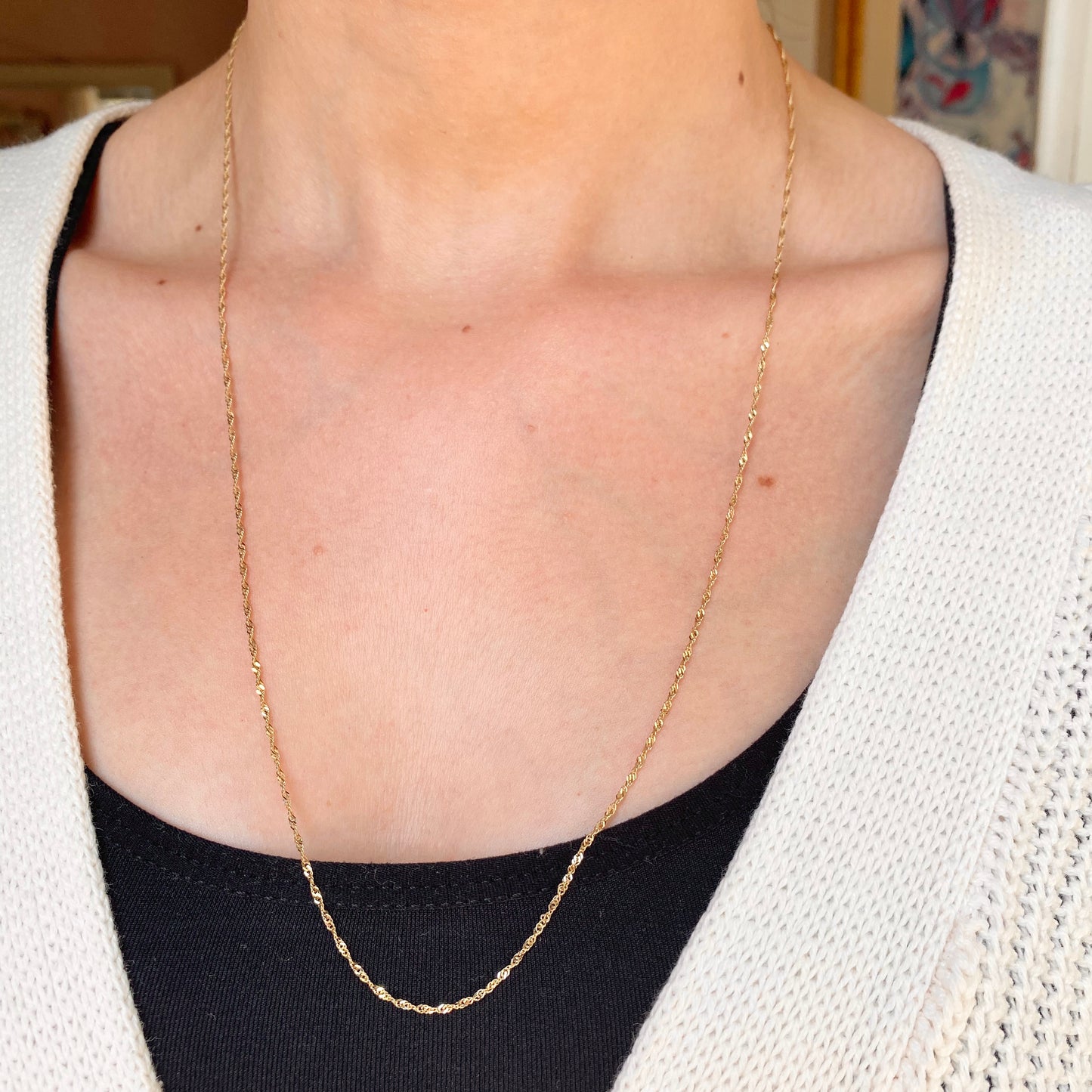 10KT Yellow Gold Diamond-Cut 1mm Singapore Chain Necklace 24" - Legacy Saint Jewelry