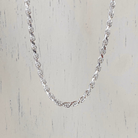 Sterling Silver Diamond-Cut Rope Chain Necklace 3mm, Sterling Silver Diamond-Cut Rope Chain Necklace 3mm - Legacy Saint Jewelry