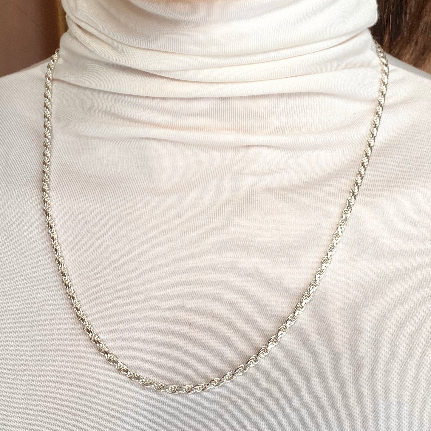 Sterling Silver Diamond-Cut Rope Chain Necklace 3mm, Sterling Silver Diamond-Cut Rope Chain Necklace 3mm - Legacy Saint Jewelry