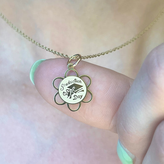 14KT Yellow Gold Round Trim "Graduation Day" Pendant Charm