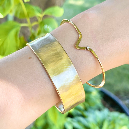 14KT Yellow Gold Hammered Cuff Bracelet 19mm