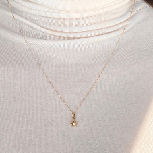 14KT Yellow Gold Puffed Star Pendant Chain Necklace, 14KT Yellow Gold Puffed Star Pendant Chain Necklace - Legacy Saint Jewelry