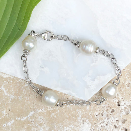 14KT White Gold Open Link Chain + Paspaley South Sea Pearl Bracelet - Legacy Saint Jewelry