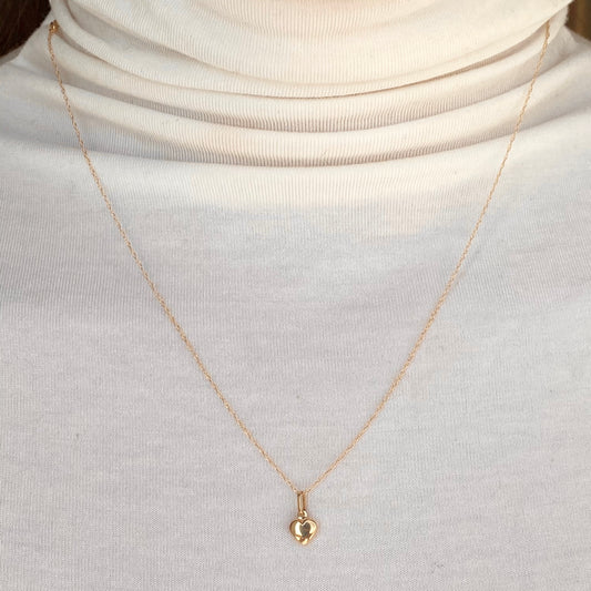 14KT Yellow Gold Mini 3-D Heart Pendant Chain Necklace, 14KT Yellow Gold Mini 3-D Heart Pendant Chain Necklace - Legacy Saint Jewelry