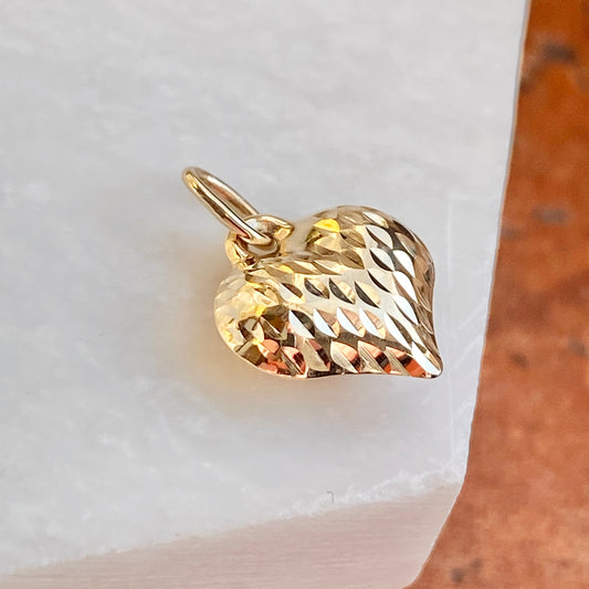 14KT Yellow Gold Textured Diamond-Cut 3-D Heart Pendant Charm, 14KT Yellow Gold Textured Diamond-Cut 3-D Heart Pendant Charm - Legacy Saint Jewelry
