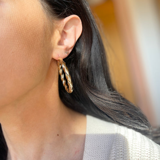 14KT Yellow Gold 5mm Twisted Tube Hoop Earrings 33mm