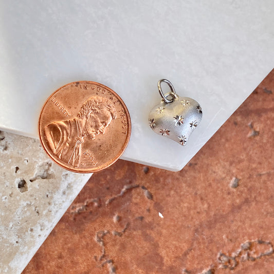 14KT White Gold Satin Diamond-Cut 3-D Heart Pendant Charm, 14KT White Gold Satin Diamond-Cut 3-D Heart Pendant Charm - Legacy Saint Jewelry