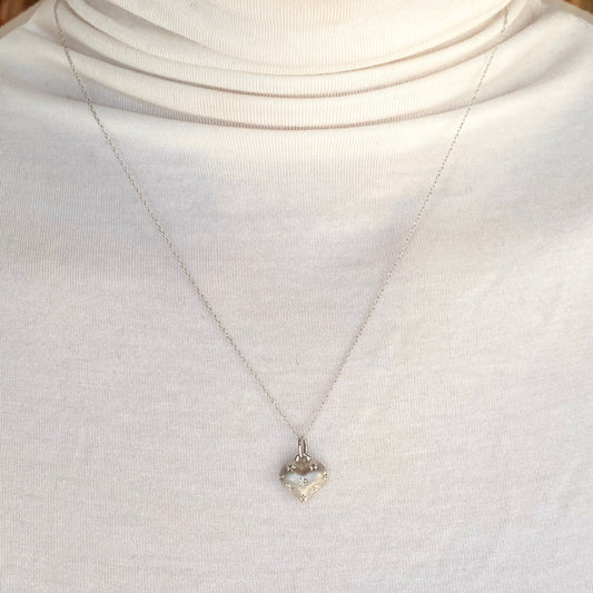 14KT White Gold Satin Diamond-Cut 3-D Heart Pendant Chain Necklace, 14KT White Gold Satin Diamond-Cut 3-D Heart Pendant Chain Necklace - Legacy Saint Jewelry