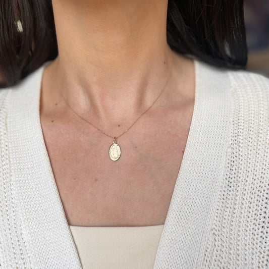 10KT Yellow Gold Oval St Christopher Medal Pendant Charm 16mm