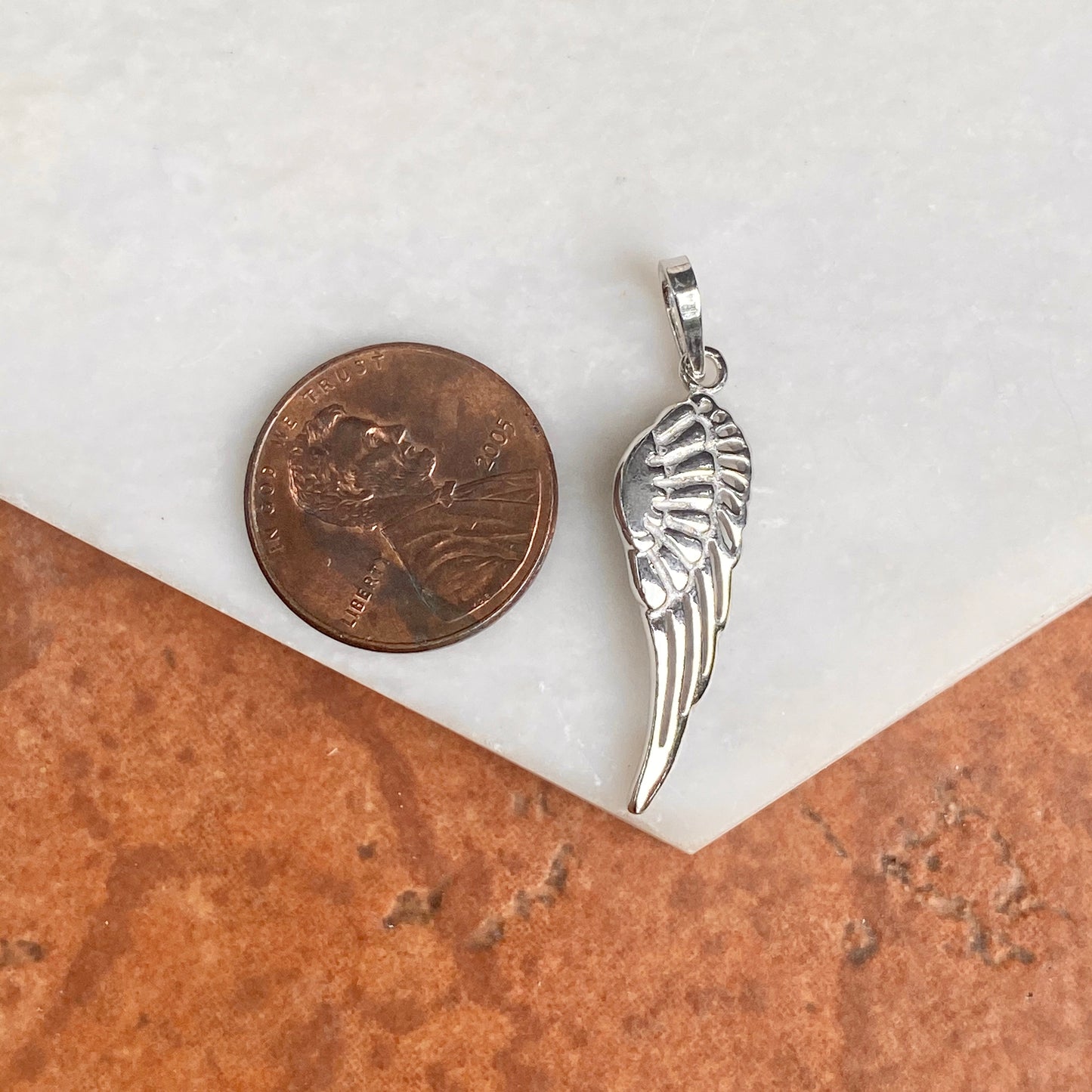 Sterling Silver Polished Guardian Angel Wing Pendant Charm