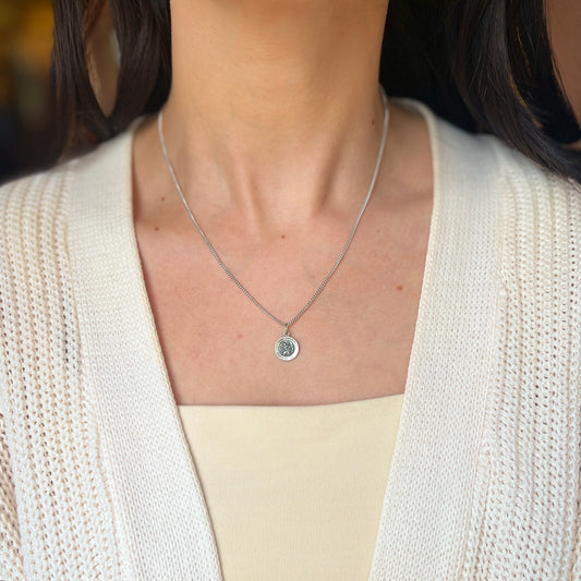 Sterling Silver Antiqued Mini St Christopher 12mm Round Medal Chain Necklace