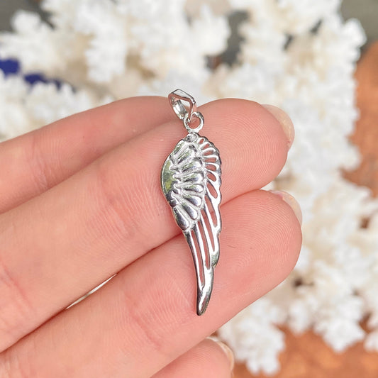 Sterling Silver Polished Guardian Angel Wing Pendant Charm