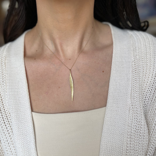 14KT Yellow Gold Gypsy Set Diamond Leaf Pendant Charm