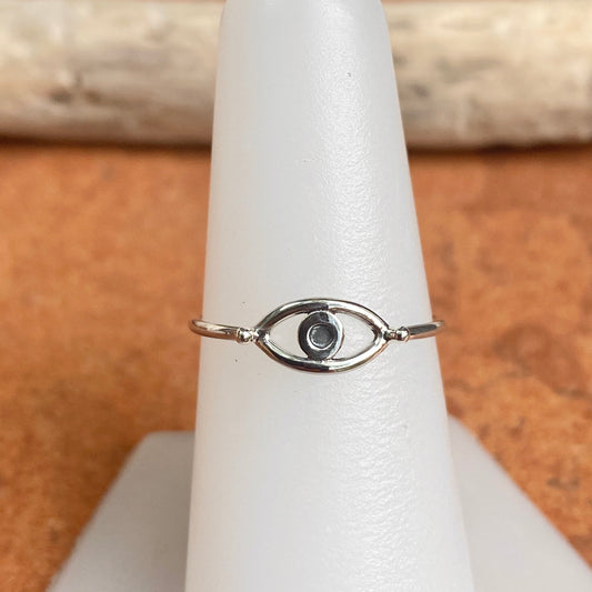 Sterling Silver Oxidized Evil Eye Thin Band Ring
