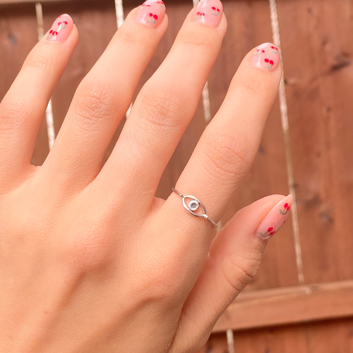 Sterling Silver Oxidized Evil Eye Thin Band Ring
