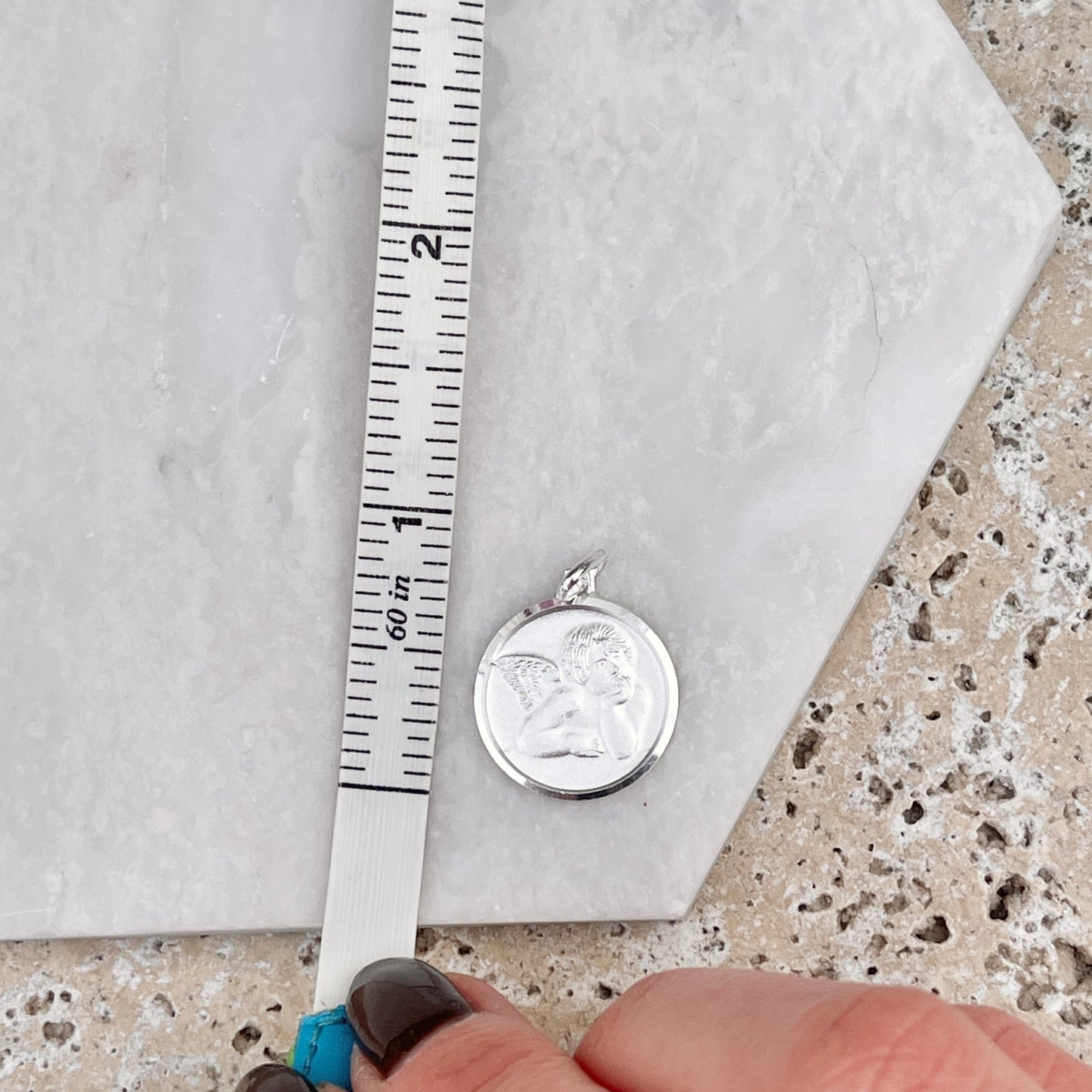 Sterling Silver Satin Guardian Angel Baby Raphael Round Medal Pendant 20mm - LSJ