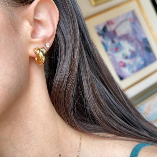 14KT Yellow Gold Chunky Twisted Huggie Hoop Earrings 18mm