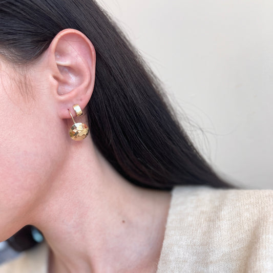 14KT Yellow Gold Hammered Disc Drop Earrings