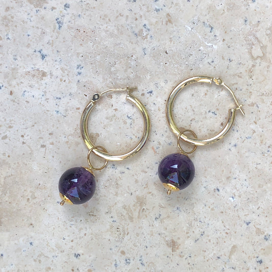 14KT Yellow Gold + Amethyst Ball Earring Charms, 14KT Yellow Gold + Amethyst Ball Earring Charms - Legacy Saint Jewelry