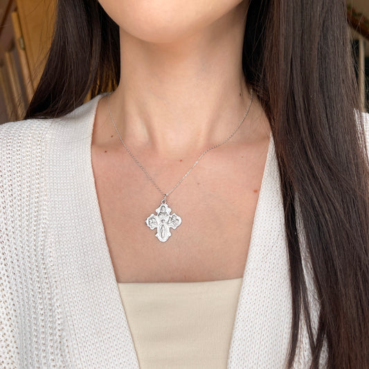 Sterling Silver Polished Four Way Catholic Cross Pendant 36mm