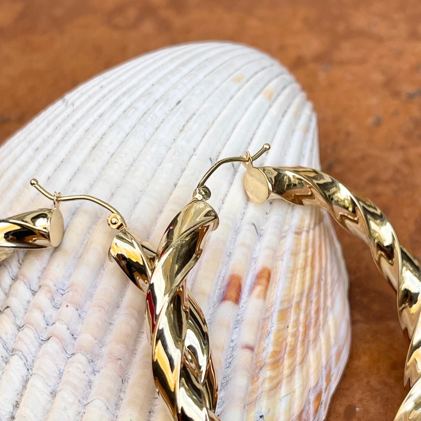 14KT Yellow Gold 5mm Twisted Tube Hoop Earrings 33mm