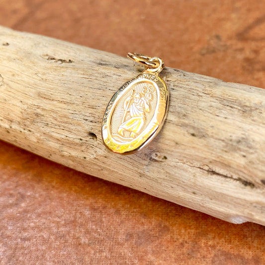 10KT Yellow Gold Polished Oval St. Christopher Medal Pendant 20mm