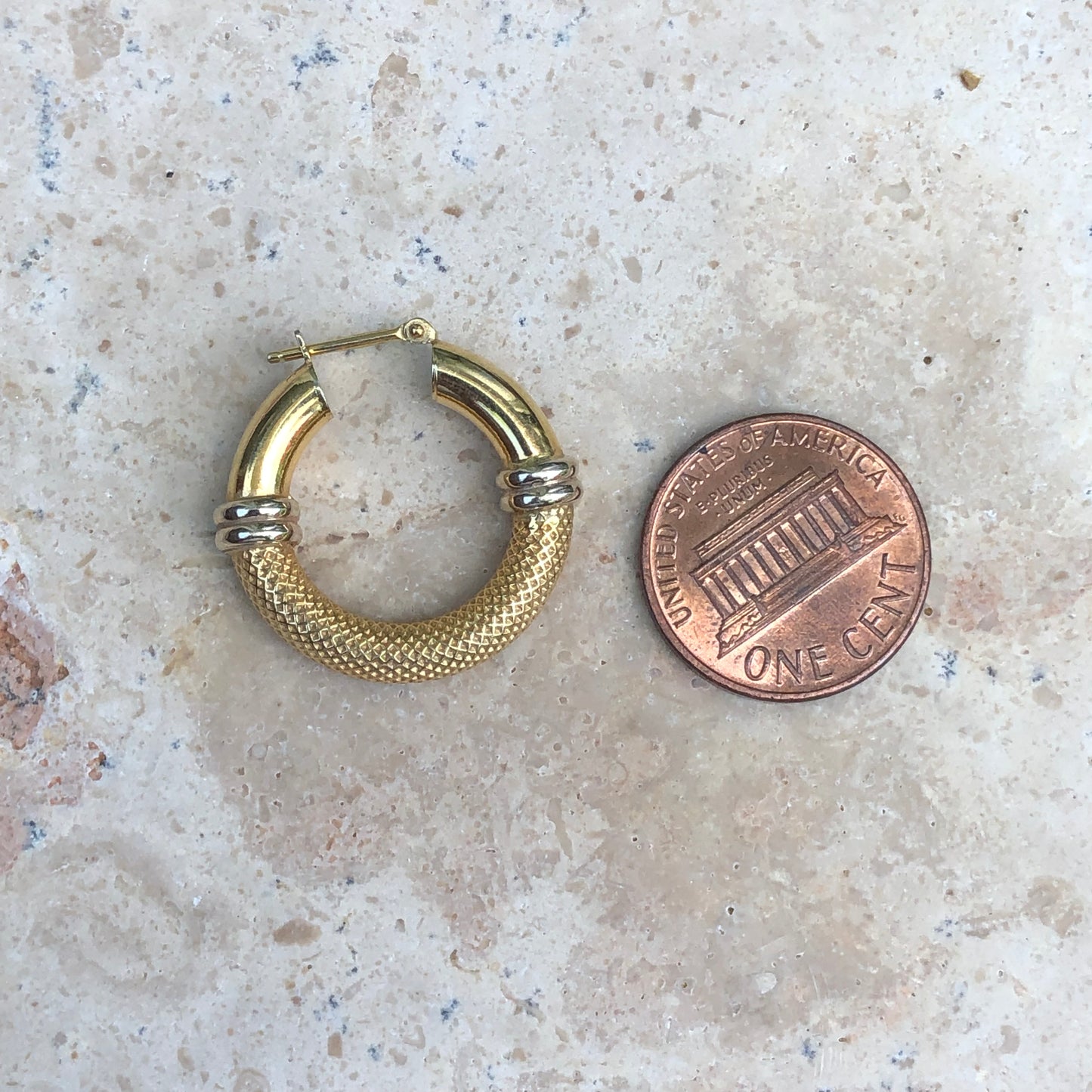 14KT Yellow Gold + White Gold Mesh Hoop Earrings, 14KT Yellow Gold + White Gold Mesh Hoop Earrings - Legacy Saint Jewelry