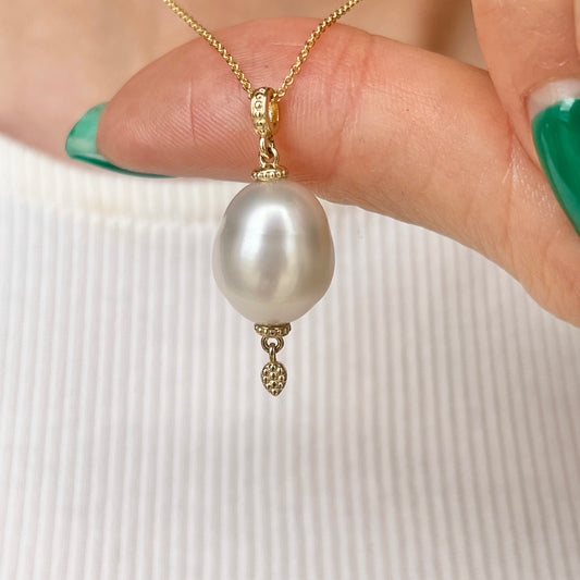 14KT Yellow Gold 11mm Paspaley South Sea Pearl Ornate Pendant Necklace