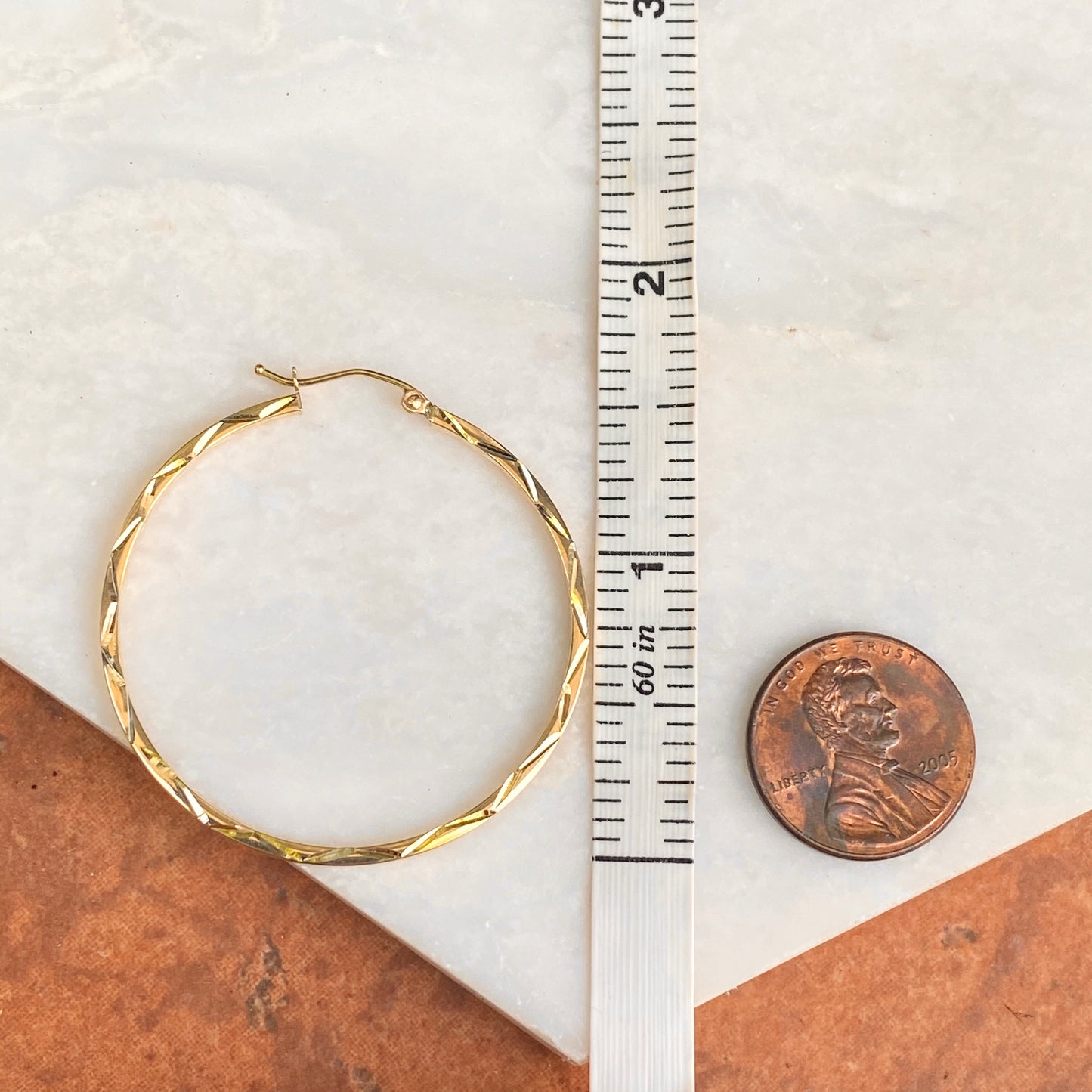 10KT Yellow Gold Polished + Diamond-Cut Hoop Earrings 40mm