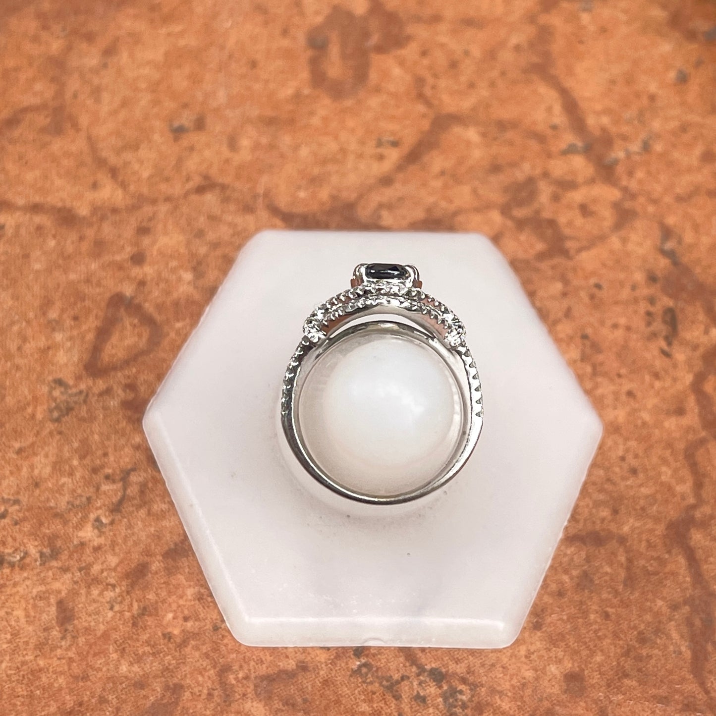 Estate 14KT White Gold Oval 1.82 CT Blue Sapphire + Double Diamond Halo Ring