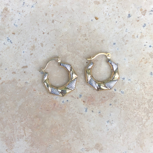 10KT Yellow Gold Etched Small Hoop Earrings, 10KT Yellow Gold Etched Small Hoop Earrings - Legacy Saint Jewelry