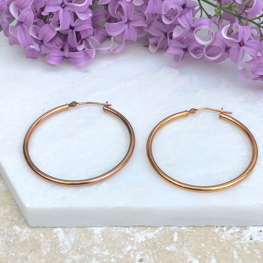 14KT Rose Gold Shiny Finish Hoop Earrings, 14KT Rose Gold Shiny Finish Hoop Earrings - Legacy Saint Jewelry