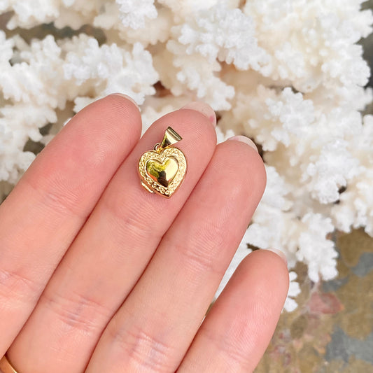 14KT Yellow Gold Polished Detailed Mini Heart Locket Pendant