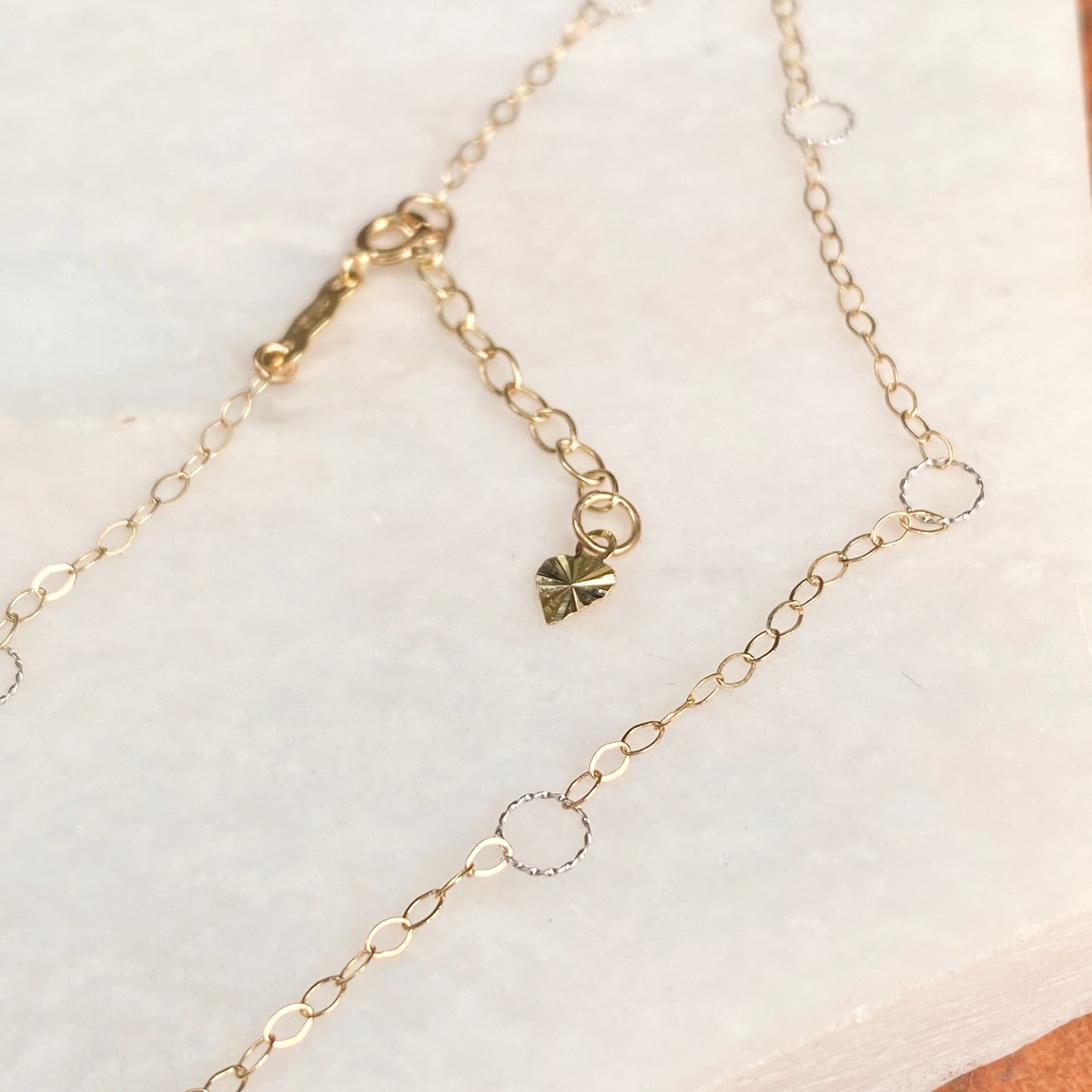 14KT Yellow Gold + White Gold Open Link Circles Chain Anklet