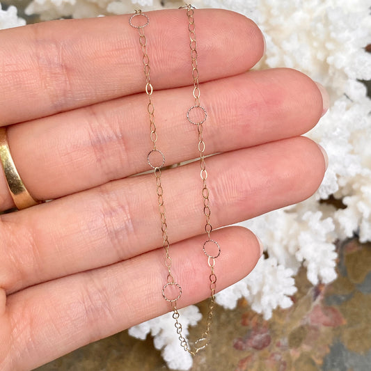 14KT Yellow Gold + White Gold Open Link Circles Chain Anklet