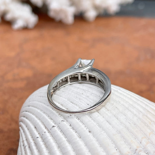 Estate 14KT White Gold Princess Cut + Channel Cut Diamond Engagement Ring