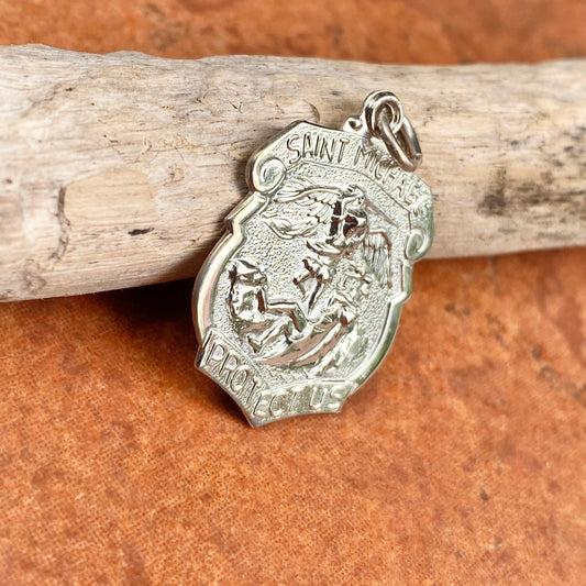 Sterling Silver Polished Saint Michael Badge Medal Pendant