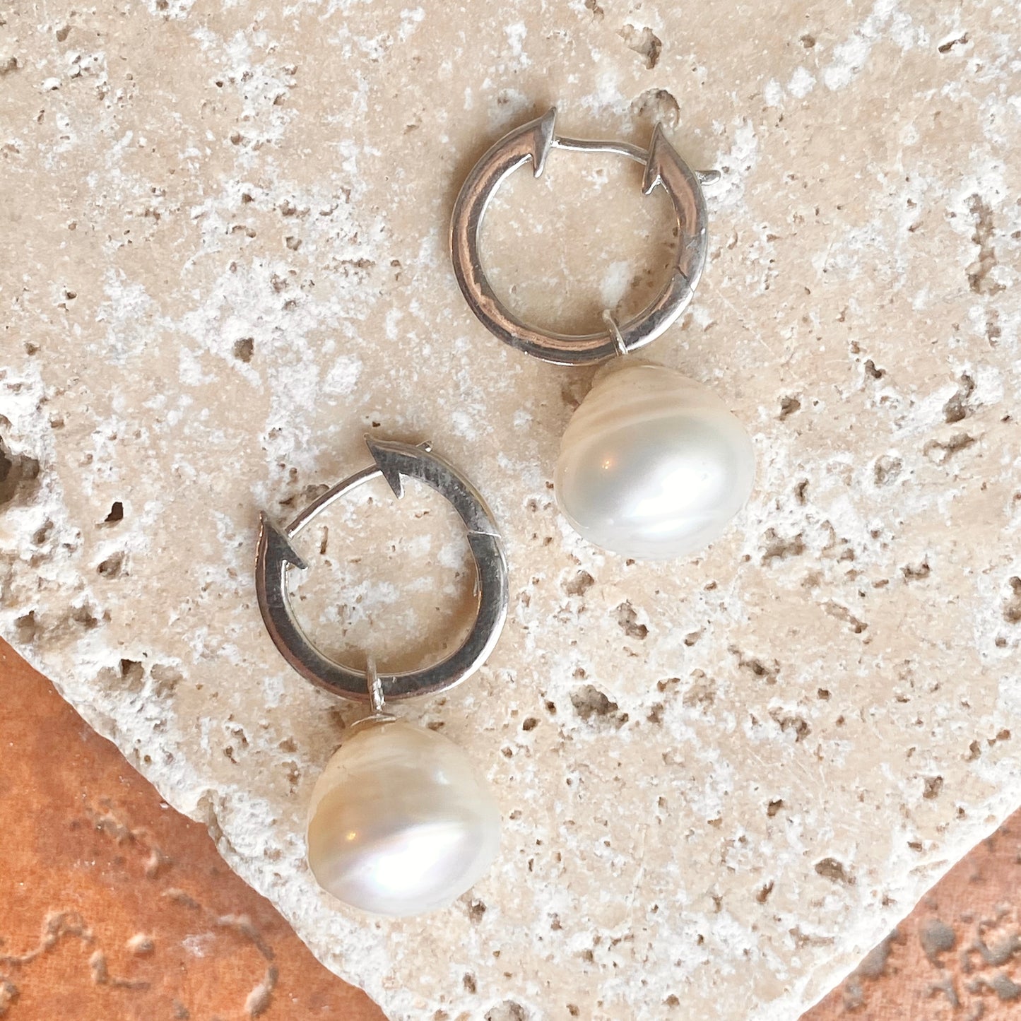 Sterling Silver Hoop with Paspaley Pearl Charm Earrings, Sterling Silver Hoop with Paspaley Pearl Charm Earrings - Legacy Saint Jewelry