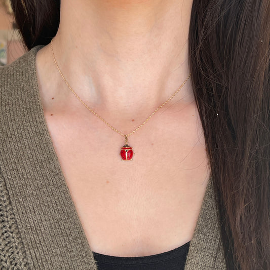 14KT Yellow Gold Red Enamel Ladybug Pendant 19mm