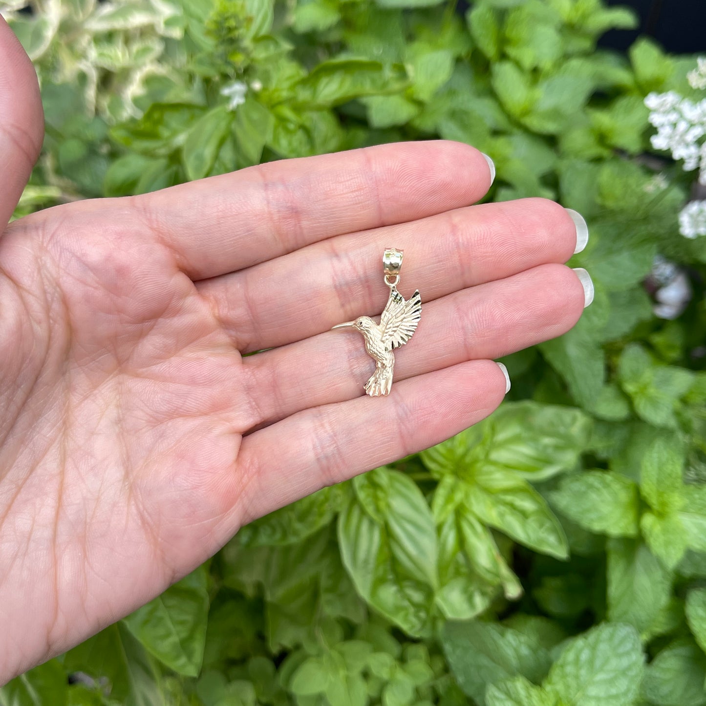 14KT Yellow Gold Diamond-Cut Flying Hummingbird Pendant