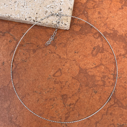14KT White Gold Thin Cable .75mm Round Neck Wire Adjustable Necklace