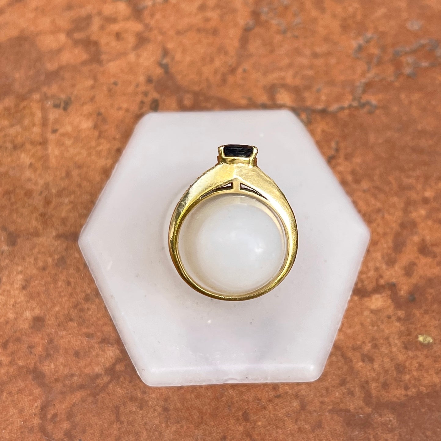 Estate 18KT Yellow Gold Oval 1.28 CT Blue Sapphire + Baguette Diamond Ring