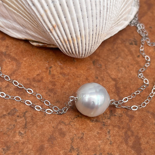 14KT White Gold Double Chain Station Paspaley South Sea Pearl Anklet