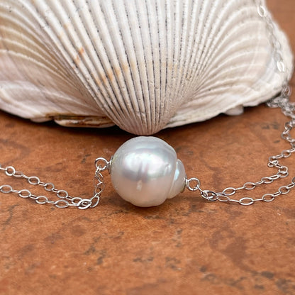 14KT White Gold Double Chain Station Paspaley South Sea Pearl Anklet