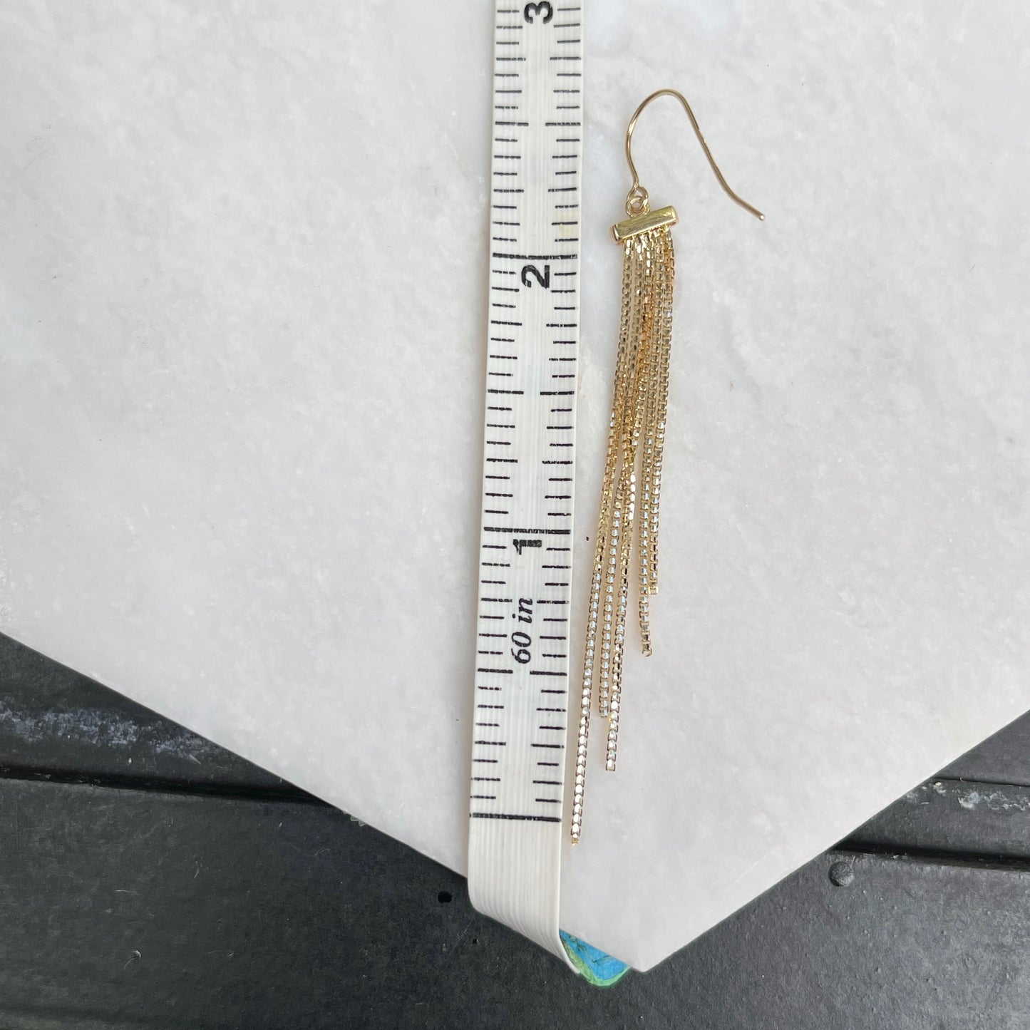 14KT Yellow Gold Box Chain Chandelier Dangle Wire Earrings