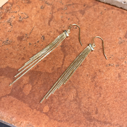 14KT Yellow Gold Box Chain Chandelier Dangle Wire Earrings