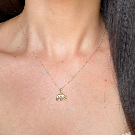 14KT Yellow Gold Mini Elephant Pendant Charm 15mm